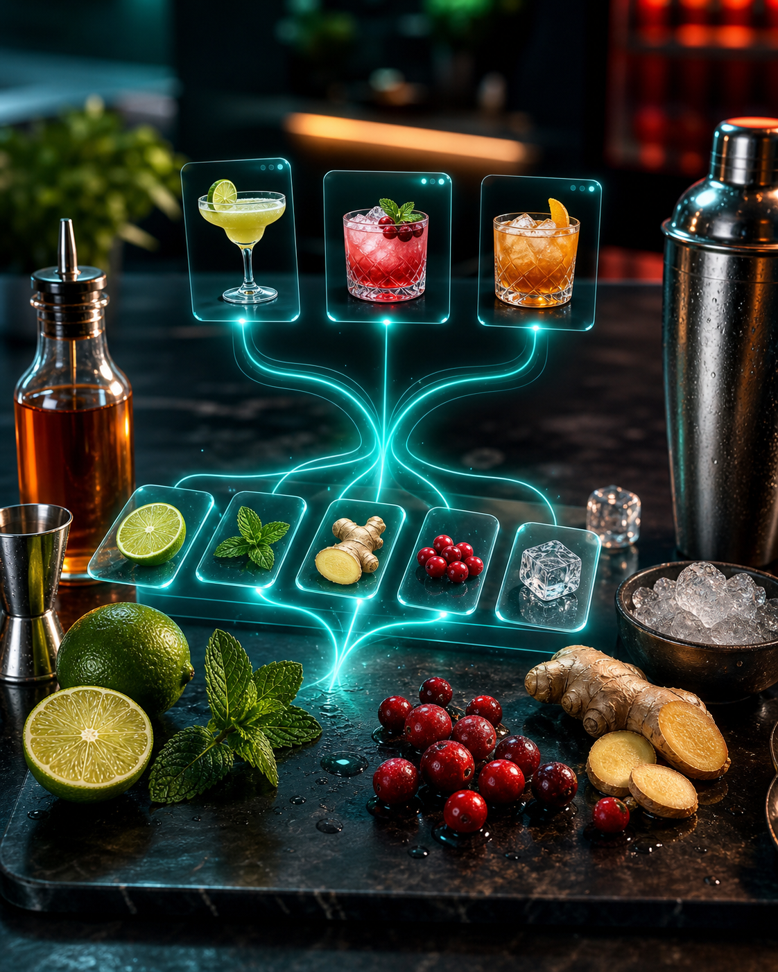 Malzemelerden kokteyl önerileri oluşturan görsel